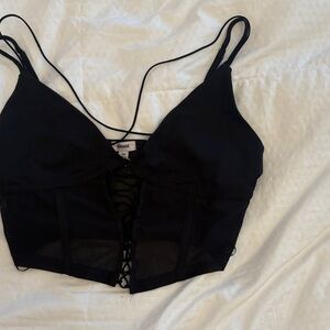 Garage Black Lace-Up Bralette